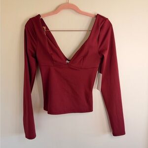 NWT Gaze Deep Red V-Neck Blouse